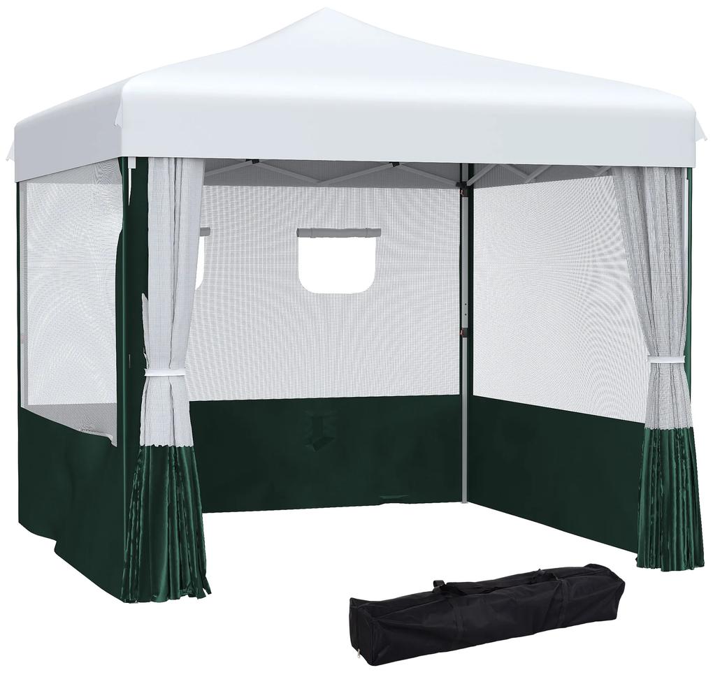 Outsunny Tenda Dobrável 2,7x2,7cm Tenda de Jardim com Proteção UV30 Altura Ajustável em 3 Níveis 2 Janelas e Bolsa de Transporte para Pátio Varanda Branco e Verde