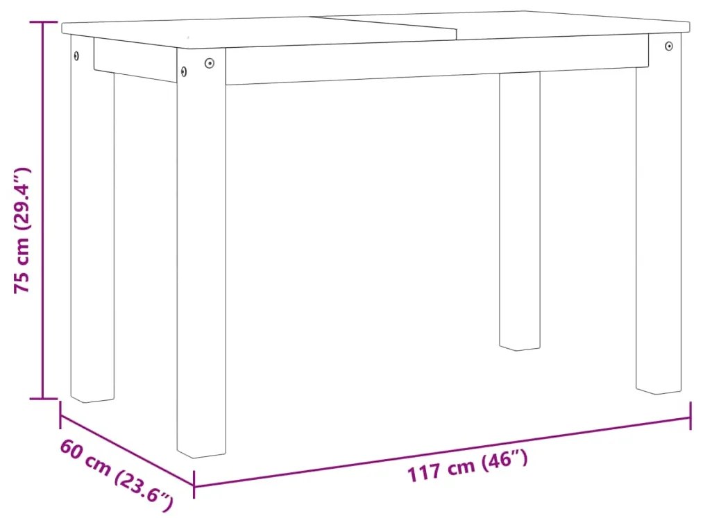 Mesa de jantar Panama 117x60x75 cm madeira de pinho maciça