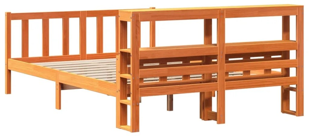Estrutura cama c/ cabeceira 160x200cm pinho maciço castanho-mel