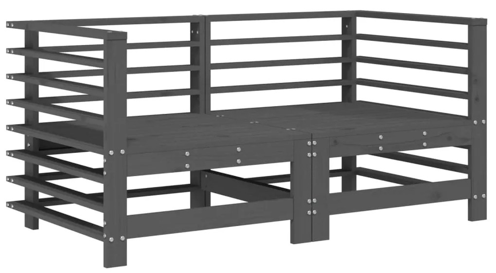 Sofás de canto com almofadões 2 pcs pinho maciço cinzento