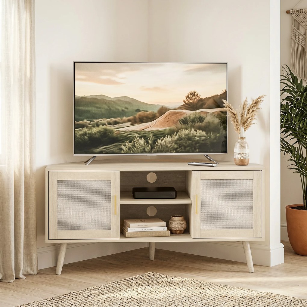 Móvel TV de Canto, 115 x 54,2 x 56,2 cm, Para Televisores até 65 Polegadas, Cor Carvalho