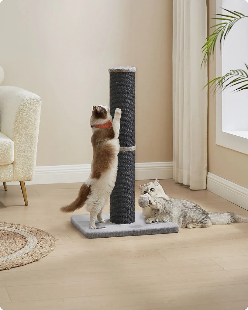 Arranhador para gatos com 85 cm de altura, bola de pelúcia e sino, preto