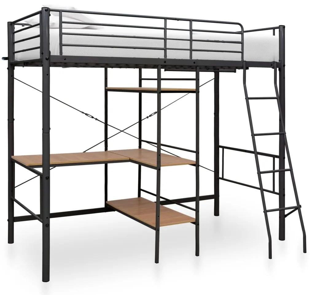 vidaXL Beliche com secretária 90x200 cm metal cinzento