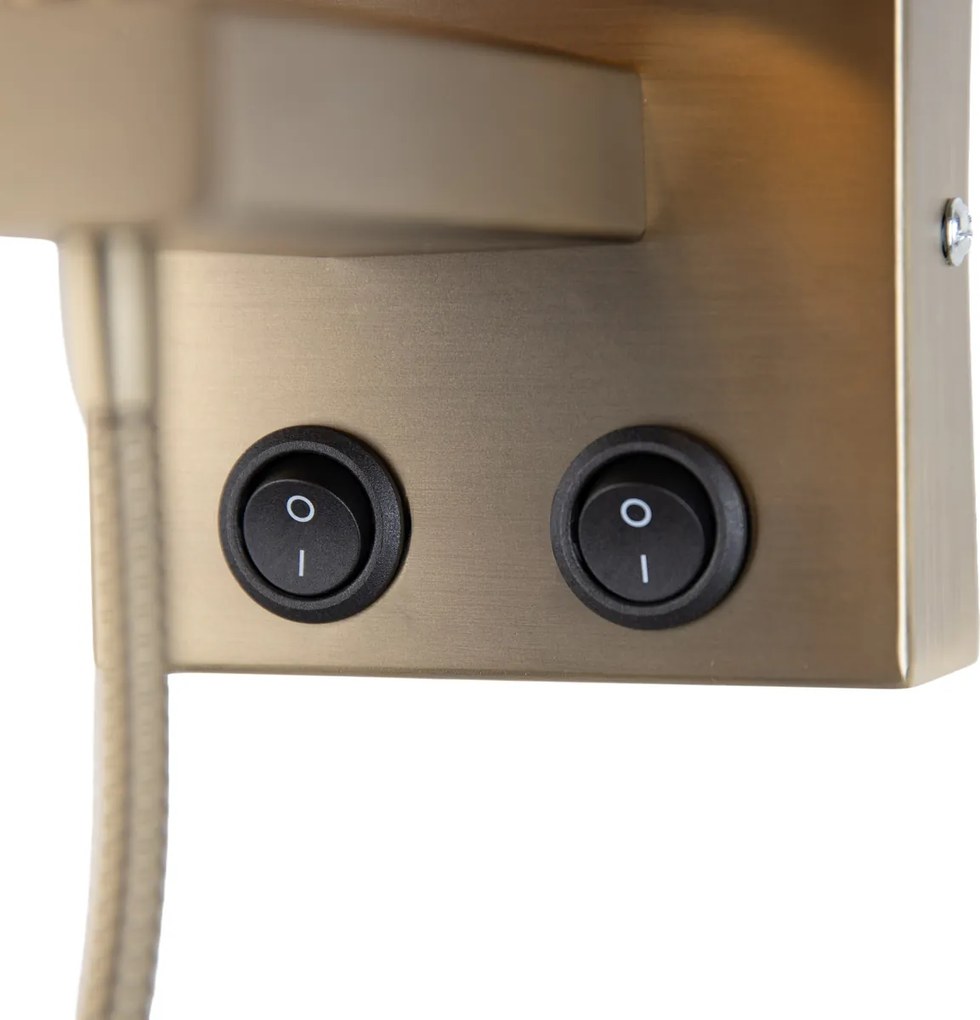 Candeeiro de Parede Bronze com Braço Flexível e Abajur Laranja com Interior Dourado 18cm - Brescia Combi