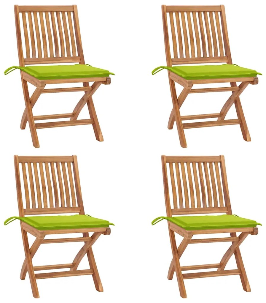 vidaXL Cadeiras de jardim dobráveis c/ almofadões 4 pcs teca maciça