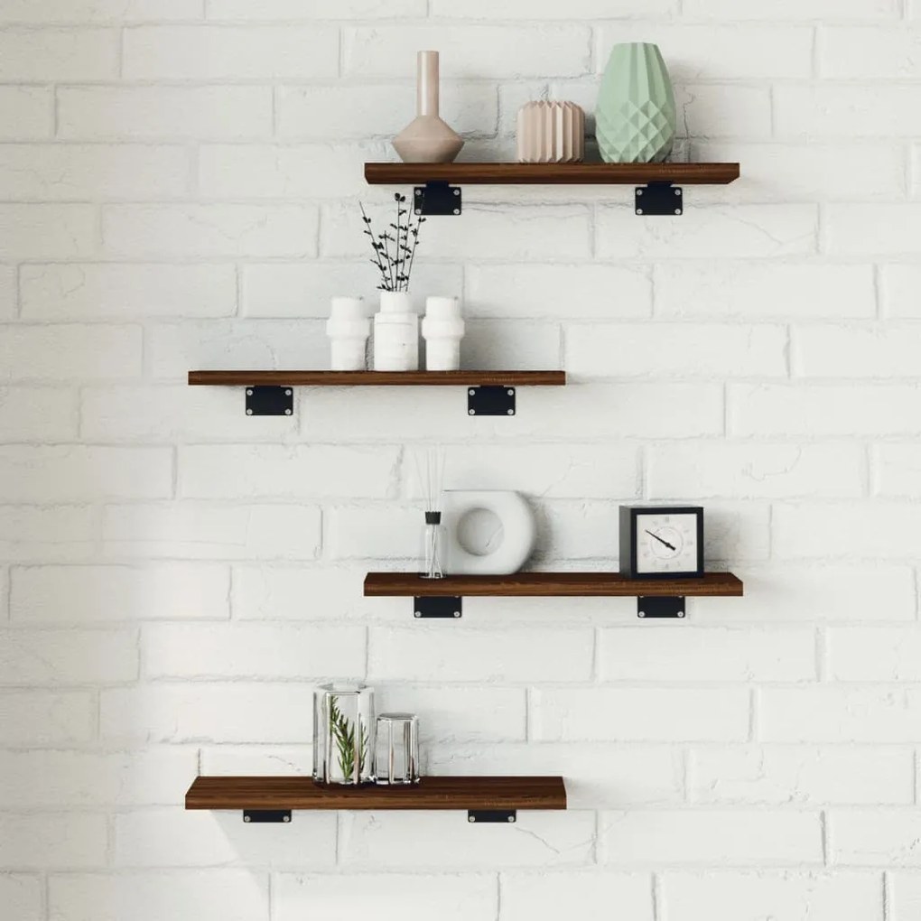 vidaXL Prateleiras parede 4 pcs derivados de madeira carvalho castanho
