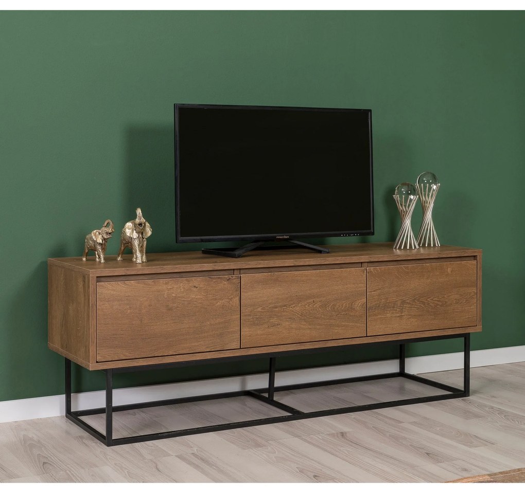 Conjunto de Mobiliário de Sala Laxus – Noz/Preto – TV: 140x50x40 cm, M