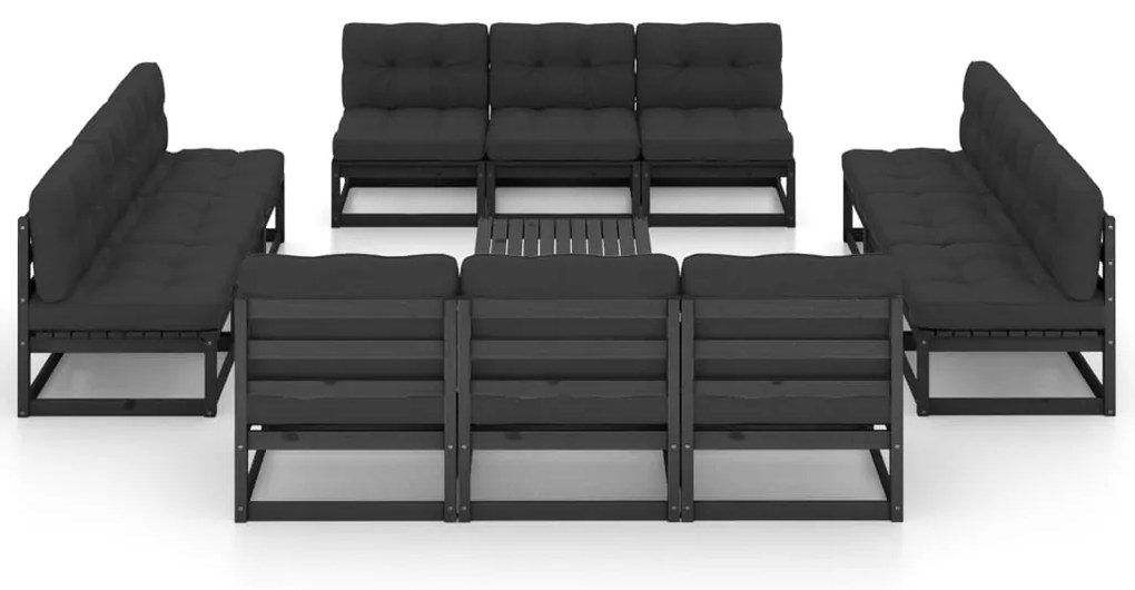 13 pcs conjunto lounge de jardim c/ almofadões pinho maciço
