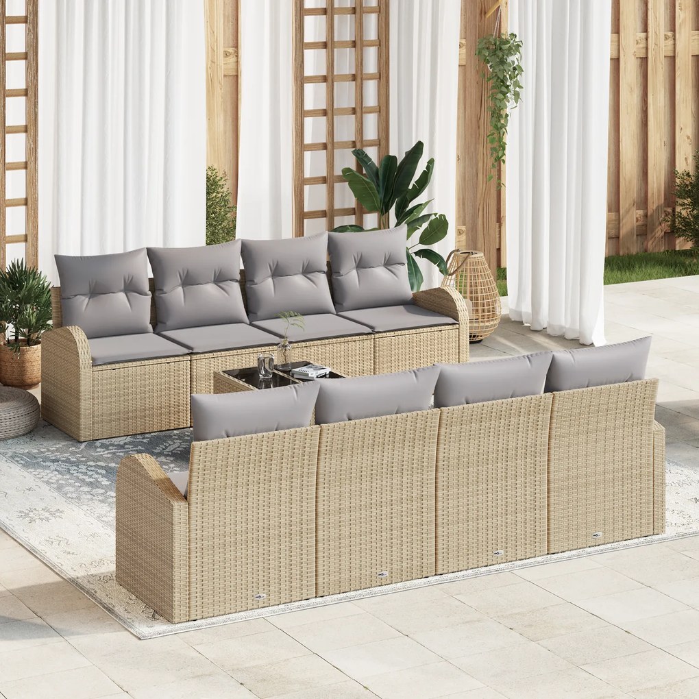vidaXL Conjunto de Sofá de 9 Peças com Almofadas Bege em Rattan Poliéster