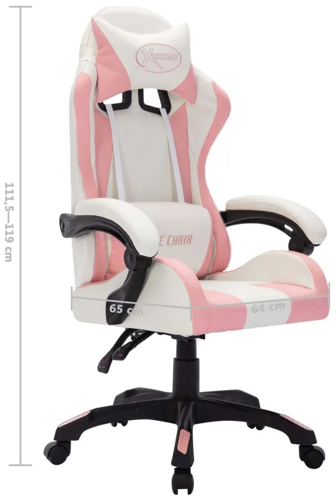 Cadeira estilo corrida c/ luzes LED RGB couro artif. rosa/preto