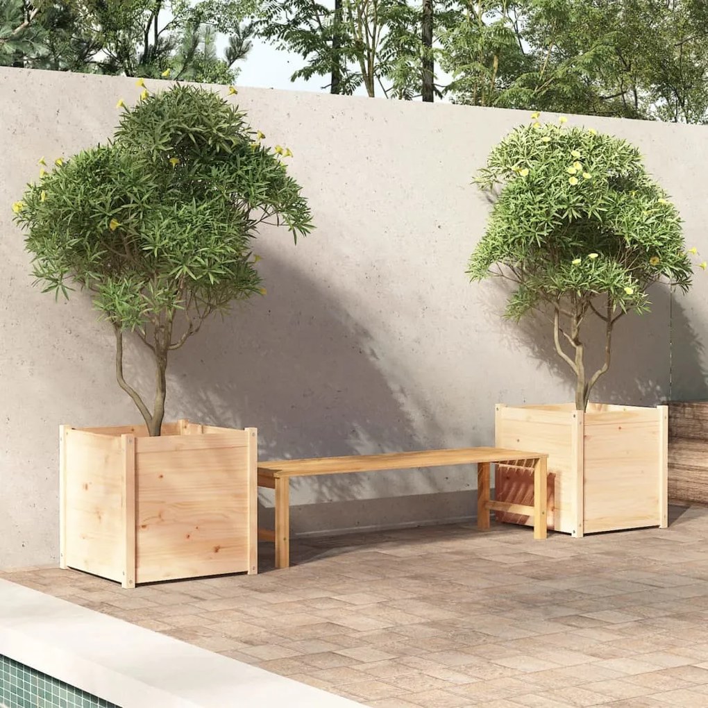 vidaXL Vasos/floreiras de jardim 2 pcs 60x60x60 cm pinho maciço branco