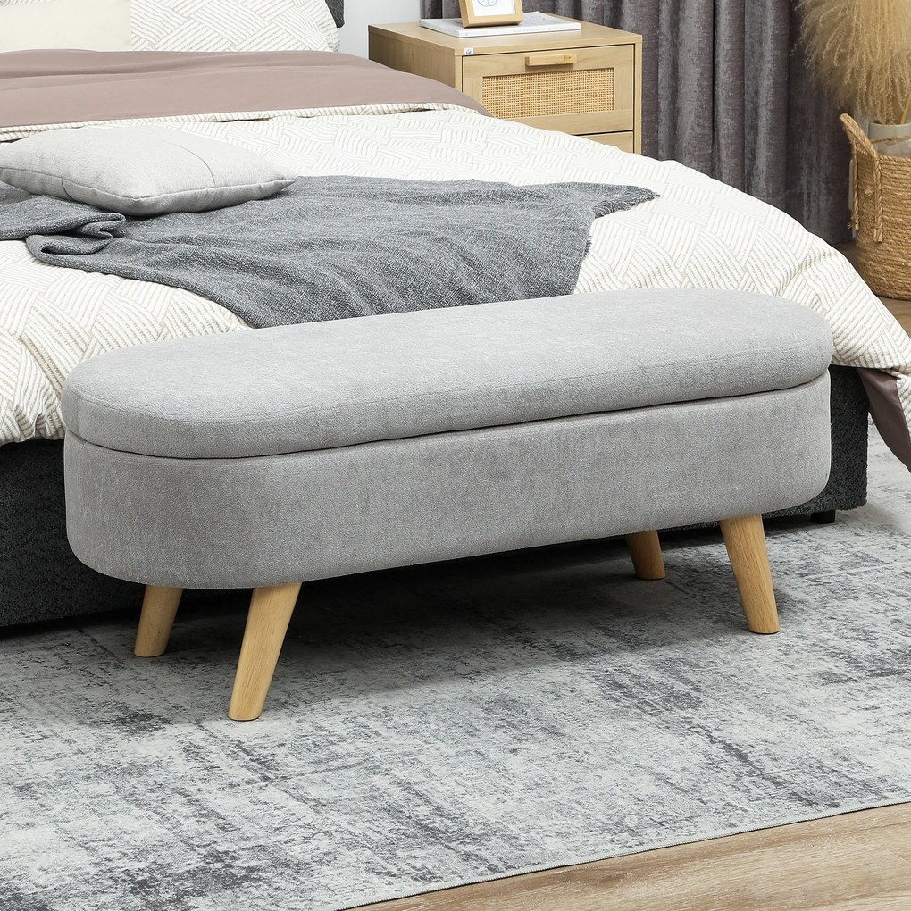 Banco para Pé de Cama Banco de Armazenamento com Pés de Madeira e Assento Acolchoado 110x40x43 cm Cinzento