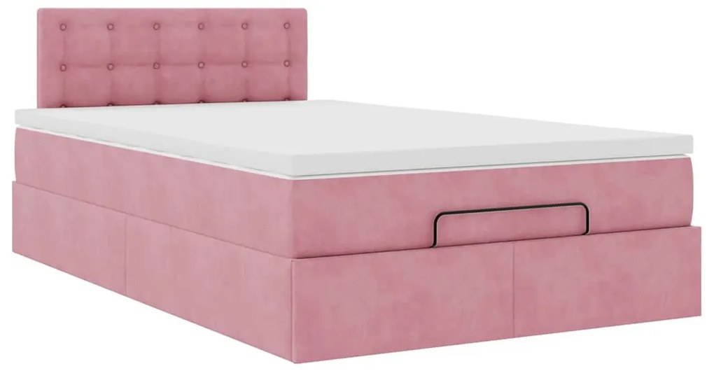 Estrutura de cama otomana com colchão 120x200 cm veludo rosa