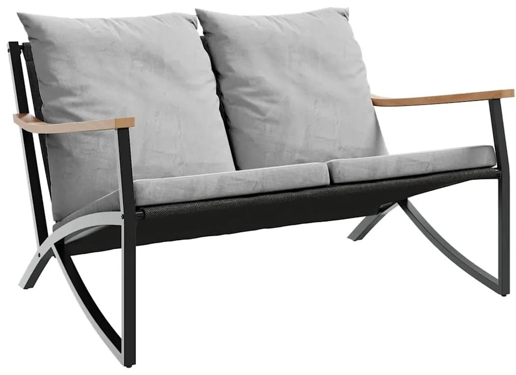 3 pcs conjunto mobiliário de varanda com almofadões aço preto