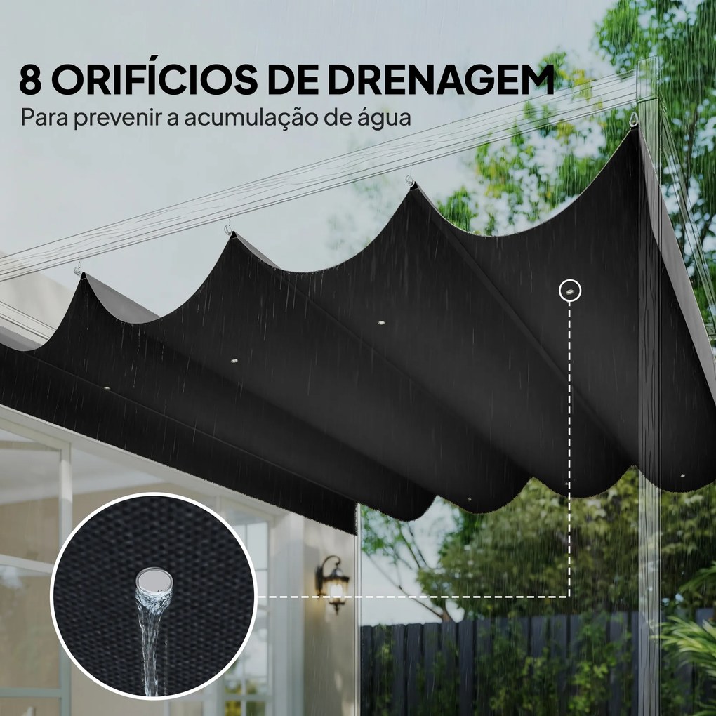 Toldo de Reposição Retrátil 3,92x3,5 m para Estrutura de 4x3 m Apenas Cobertura de Tecido para Jardim com 8 Orifícios Cinzento
