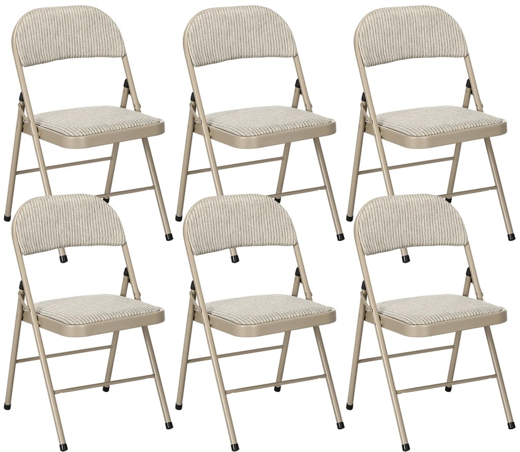 HOMCOM Lote de 6 Cadeiras Dobráveis Cadeiras de Jantar Portáteis Estrutura em Aço 45x46x78 cm Bege | Aosom Portugal