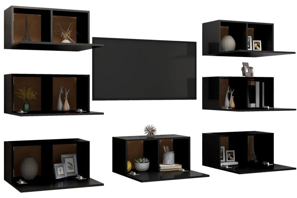 Móveis de TV 7 pcs 30,5x30x60 cm contraplacado preto