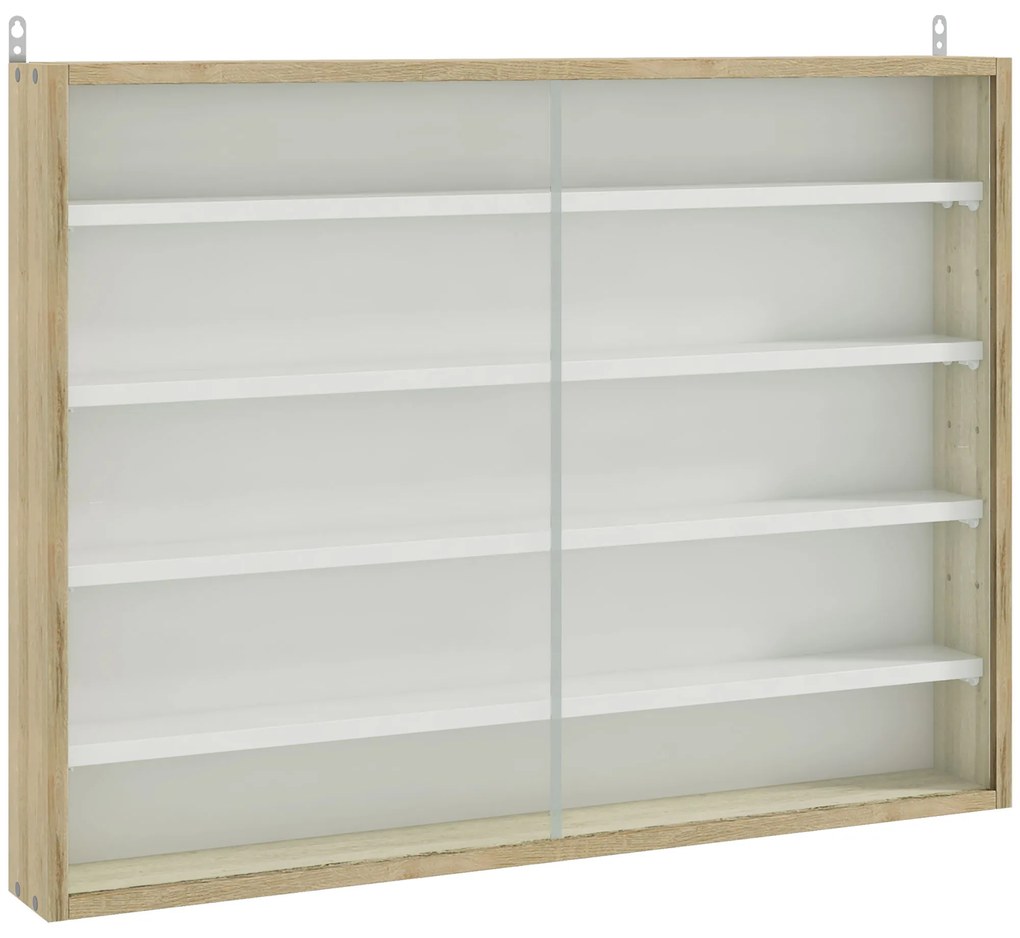 HOMCOM Vitrine de Parede de Madeira com Prateleiras Ajustáveis e 2 Portas Corredeiras de Vidro para Coleções Perfumes 80x9,5x60cm Madeira e Branco