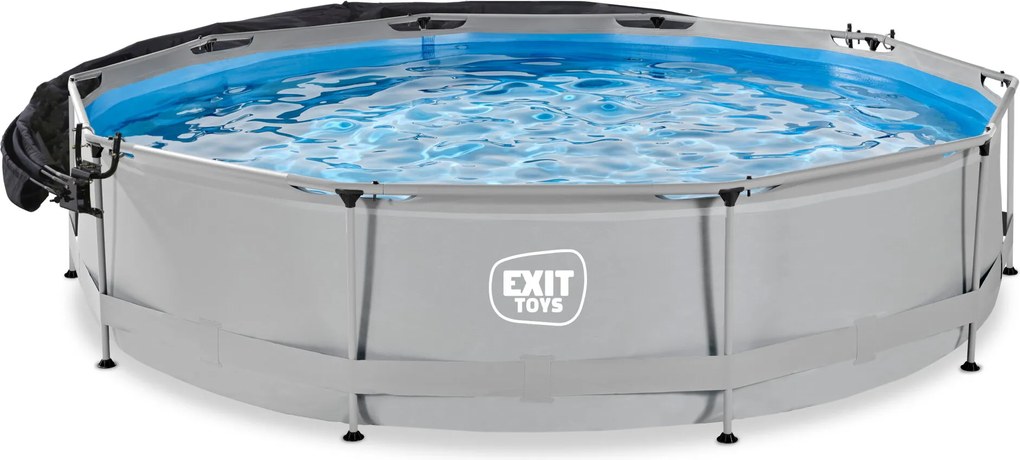 Piscina redonda Soft ø360x76cm com bomba de filtragem e cobertura - cinzenta