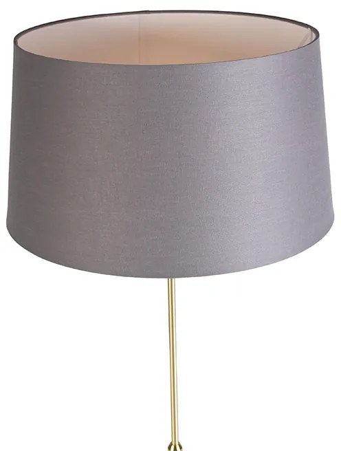 Candeeiro de pé dourado/latão com abajur de linho cinzento 45 cm - Parte Country / Rústico