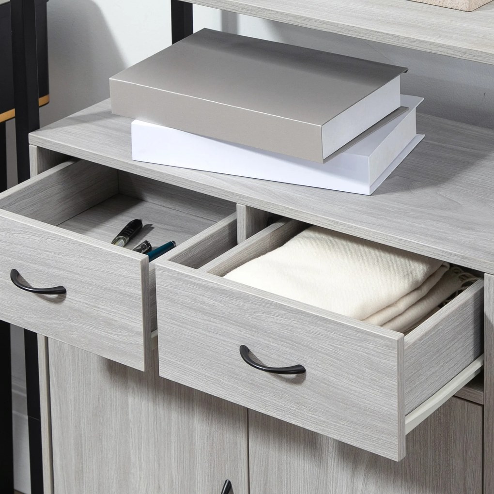 HOMCOM Armário de Sala de Estar com 2 Portas 2 Gavetas e Prateleira Ajustável Móvel Auxiliar de Armazenamento para Cozinha Sala de Jantar Dormitório Estilo Moderno 64x34x90cm Cinza