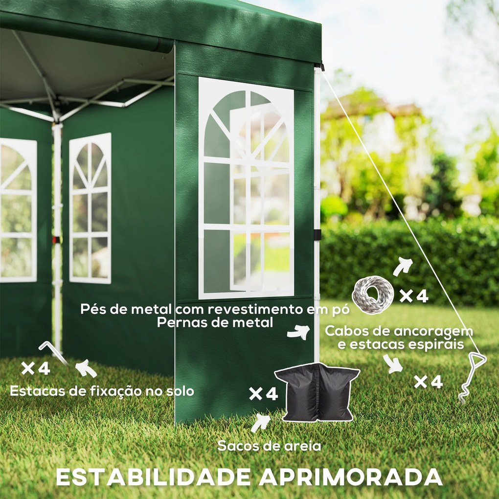 Tenda Dobrável 3x3 m Pop-up com UPF50+ 4 Laterais Removíveis Altura Ajustável e Bolsa de Transporte Verde
