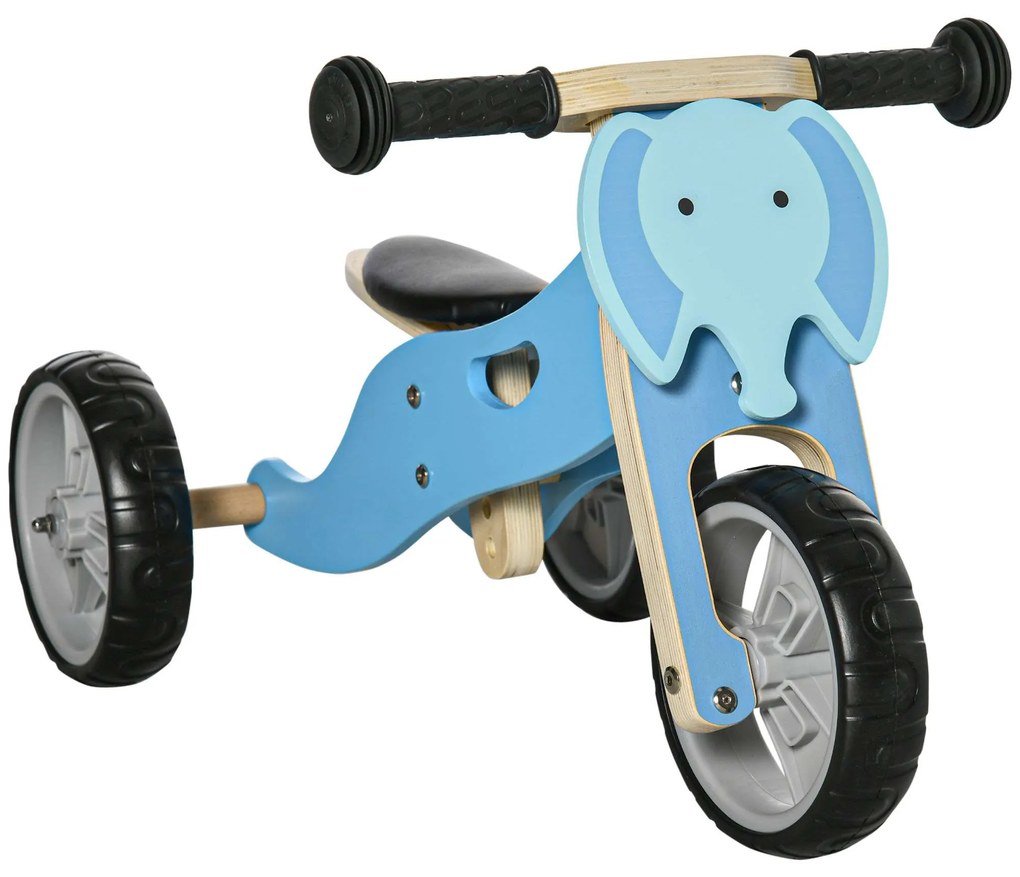 AIYAPLAY Bicicleta sem Pedais de Madeira 2 em 1 Triciclo Infantil com Assento Ajustável de 22-26cm 60x38x38cm Azul