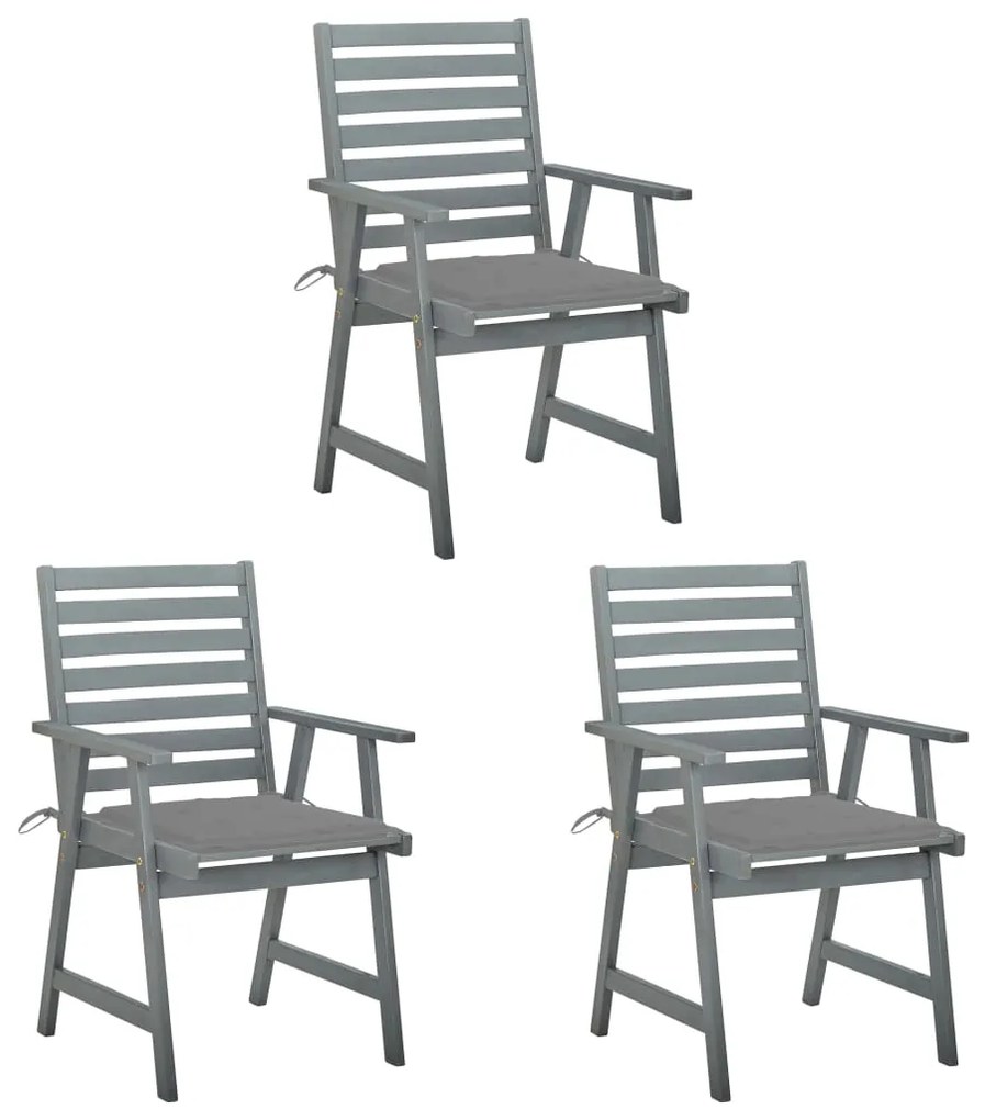 vidaXL Cadeiras de jantar p/ jardim 3 pcs c/ almofadões acácia maciça