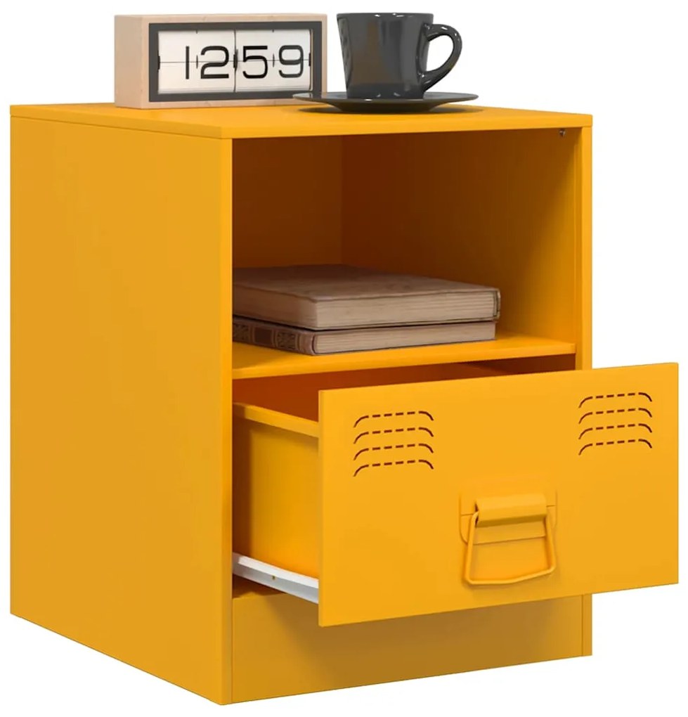 Mesas de cabeceira 2 pcs 34,5x39x44 cm aço amarelo mostarda