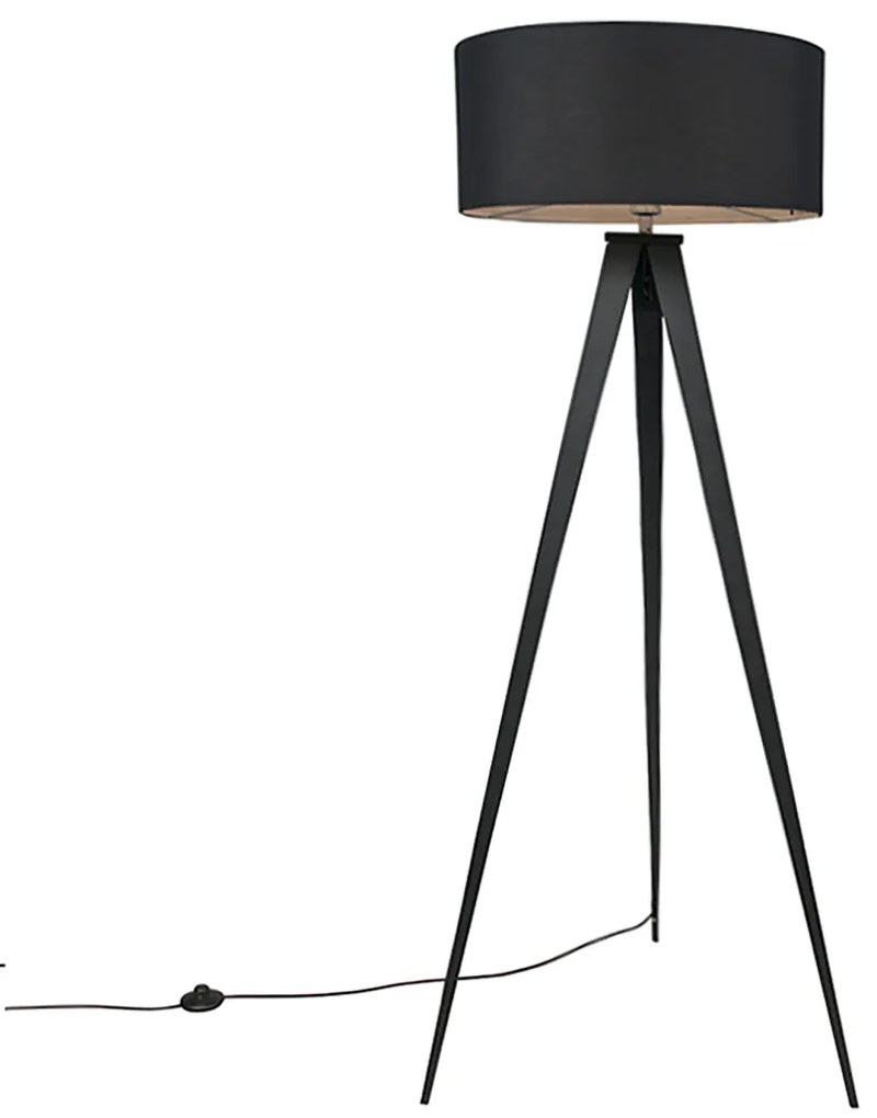 Candeeiro de pé inteligente preto com abajur preto incl. Wi-Fi A60 - Ilse