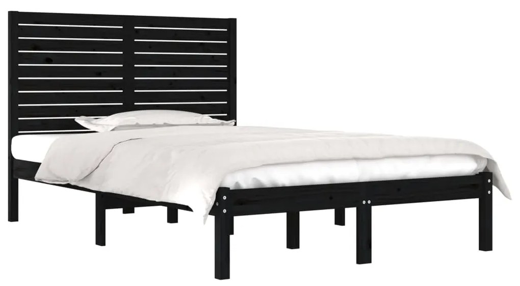 Estrutura de cama dupla 135x190 cm madeira maciça preto