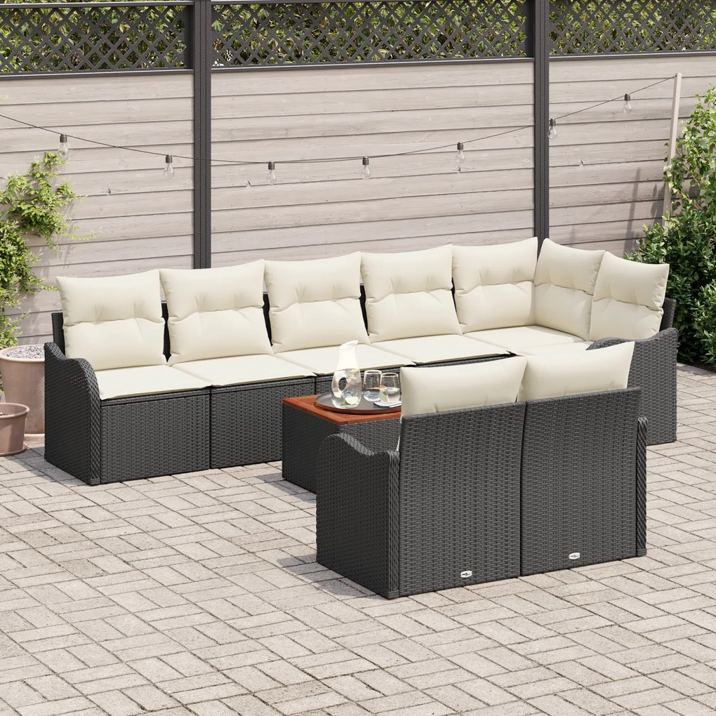 Conjunto de Sofá de Jardim 9 Peças com Almofadas em Rattan Polipropile