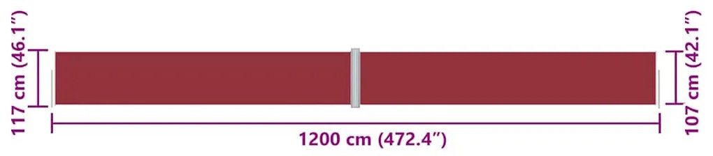 Toldo lateral retrátil 117x1200 cm vermelho