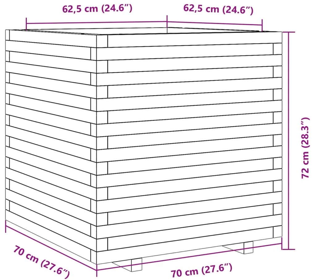 Vaso/floreira de jardim 70x70x72 cm pinho maciço branco
