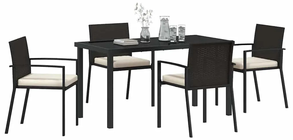 Conjunto de Jantar para Jardim de 5 Peças Preto Rattan Sintético