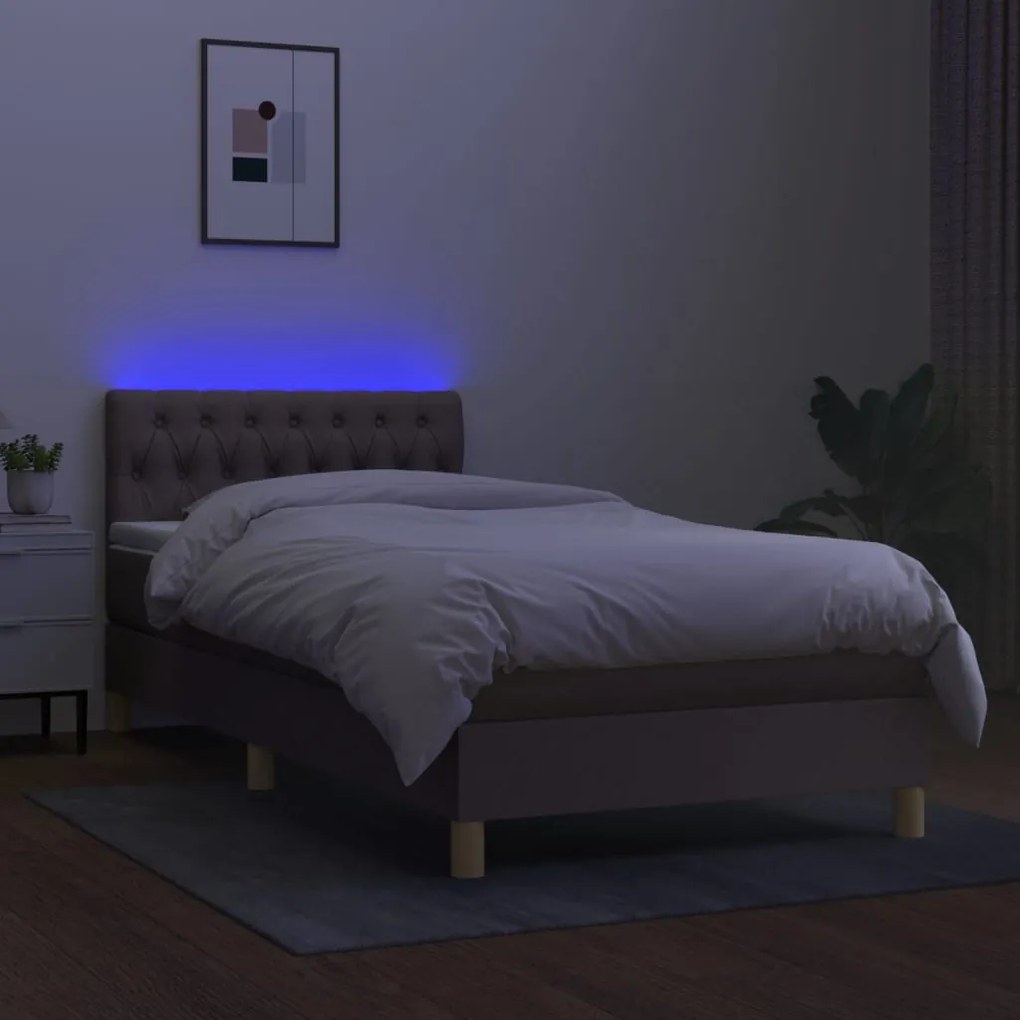 Cama box spring + colchão/LED 90x200cm tecido cinza-acastanhado