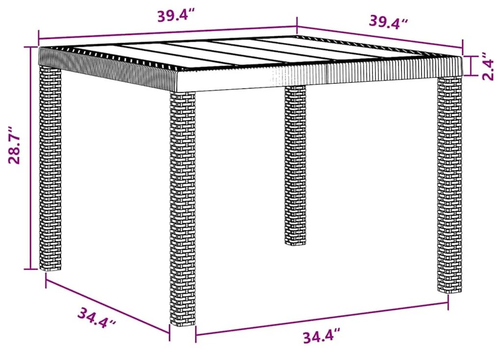 Conjunto de Jantar de Jardim 3 pcs Antracite 100 x 100 x 73 cm