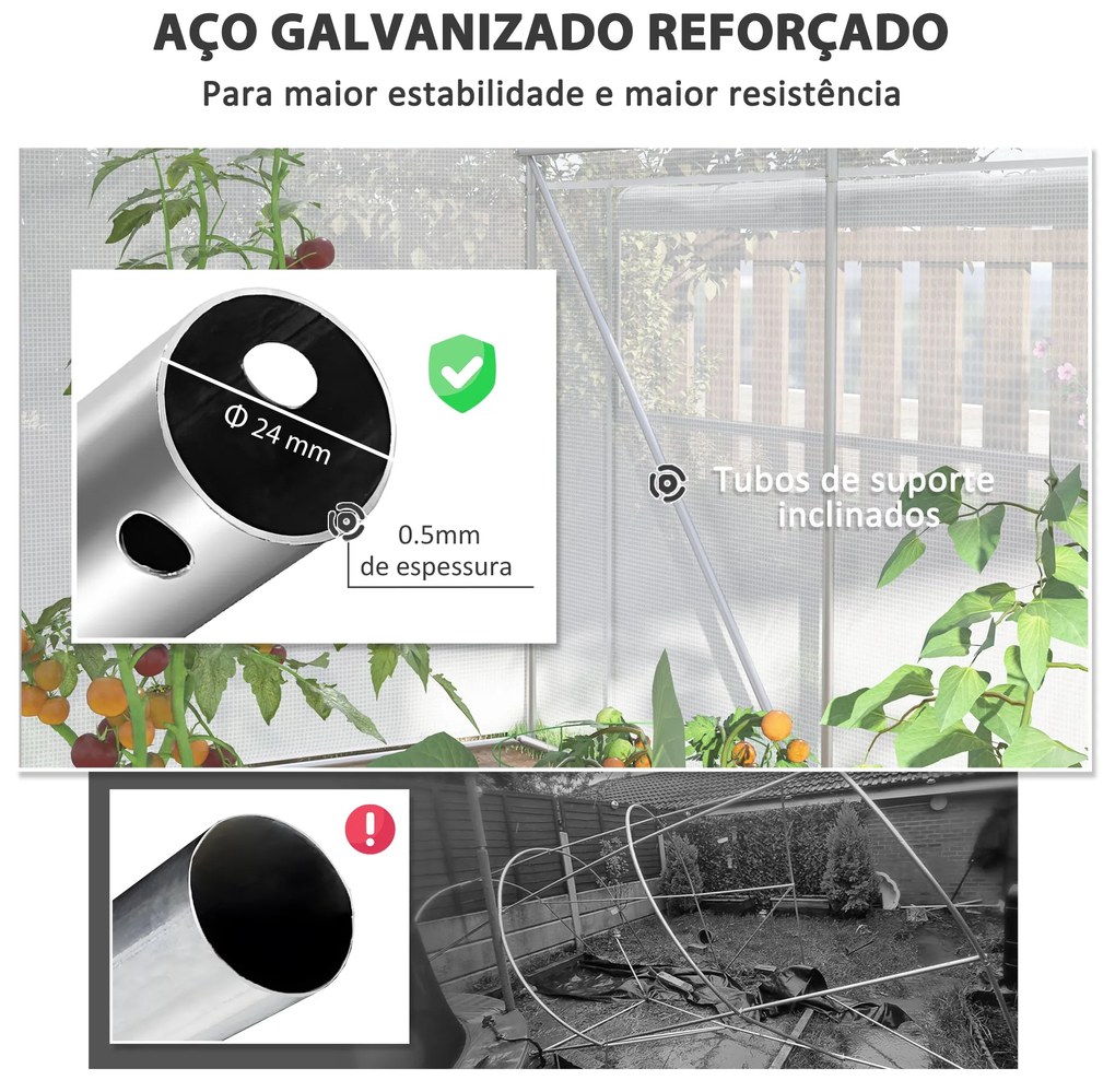 Estufa tipo Túnel 6x3x2 m Estufa de Exterior com 4 Janelas de Malha Co