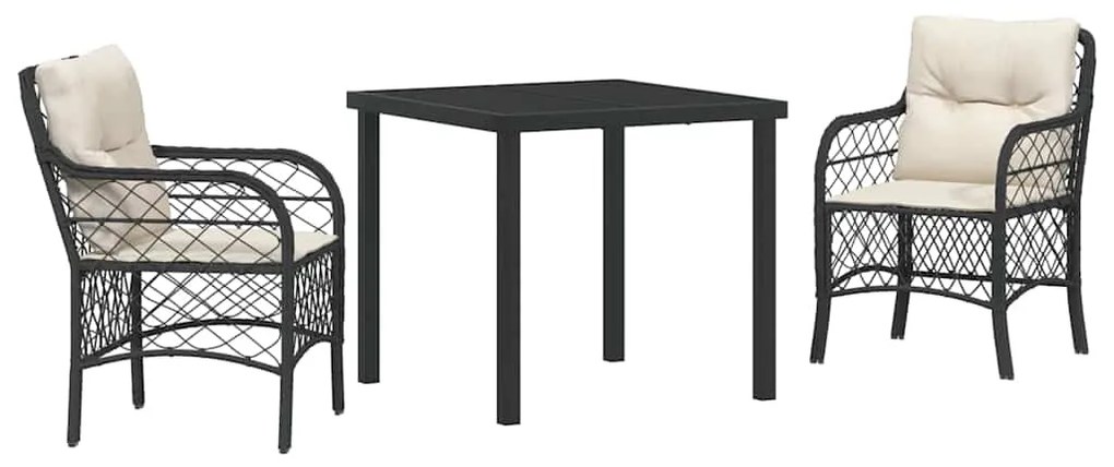 Conjunto de Jantar de Jardim em 3 Peças com Almofadas Preto - Rattan S