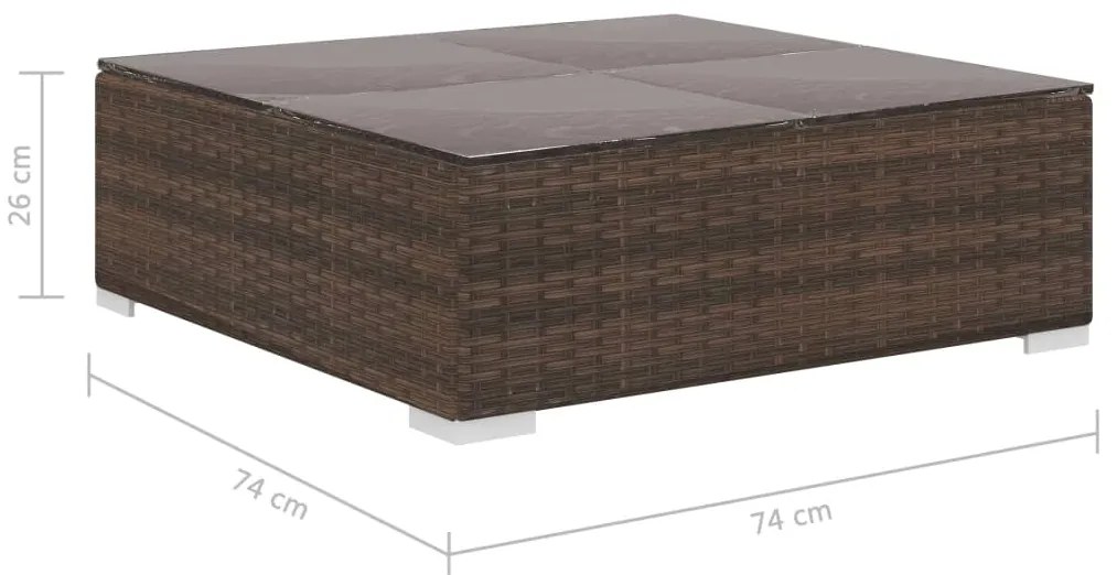 4 pcs conjunto lounge jardim c/ almofadões vime PE castanho