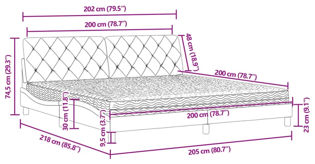 Cama com colchão 200x200 cm veludo cinzento-escuro