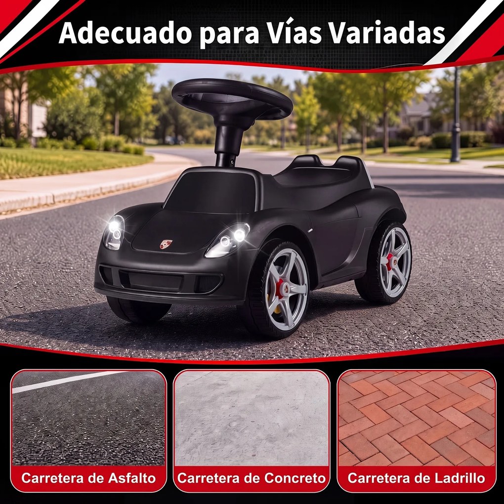 Carrinho de Passeio andarilho Infantil, 62,5 x 29 x 38,5 cm, Com Luzes e Sons, Preto