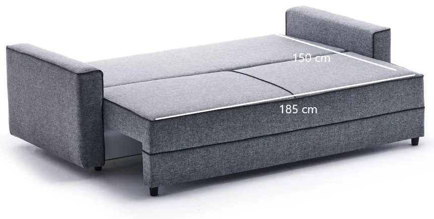 Sofá-Cama de 3 Lugares Ece – Cinzento – 215 cm x 88 cm x 90 cm