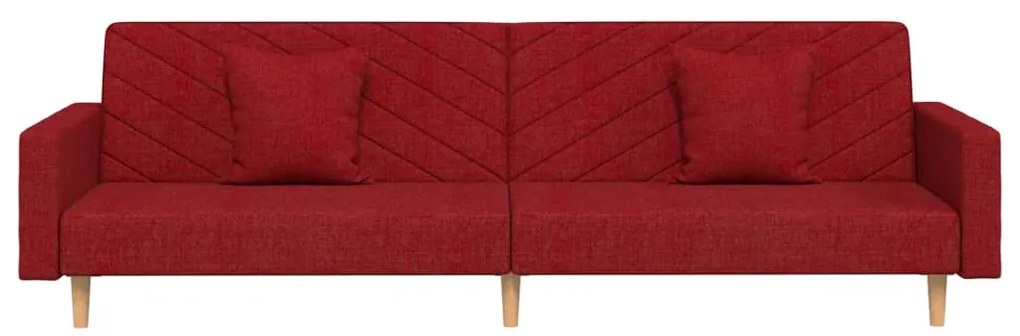 Sofá-cama 2 lugares com duas almofadas tecido vermelho tinto