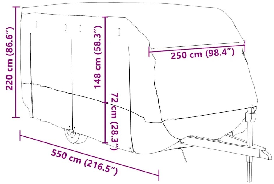 Cobertura caravana 550x250x220 cm tecido não tecido cinzento