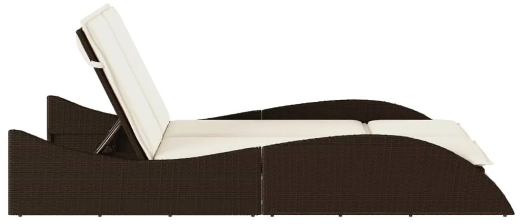 Espreguiçadeira com almofadões 114x205x73 cm vime PE castanho