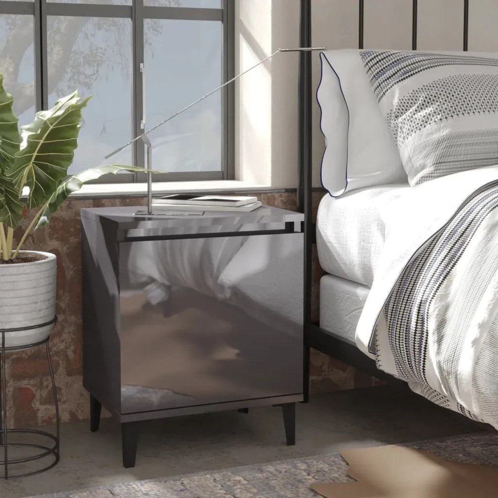 vidaXL Mesa de cabeceira pernas metal 40x30x50 cm cinzento brilhante
