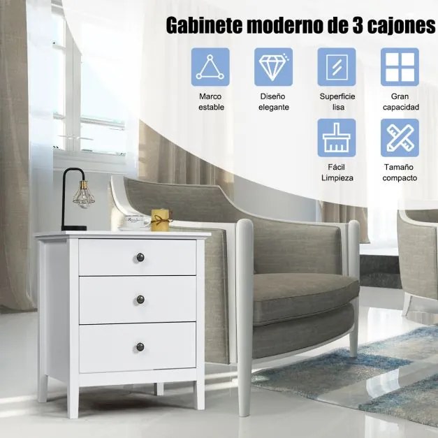 Mesa de cabeceira com 3 gavetas de madeira moderna grande espaço para escritório sala de estar quarto Branca