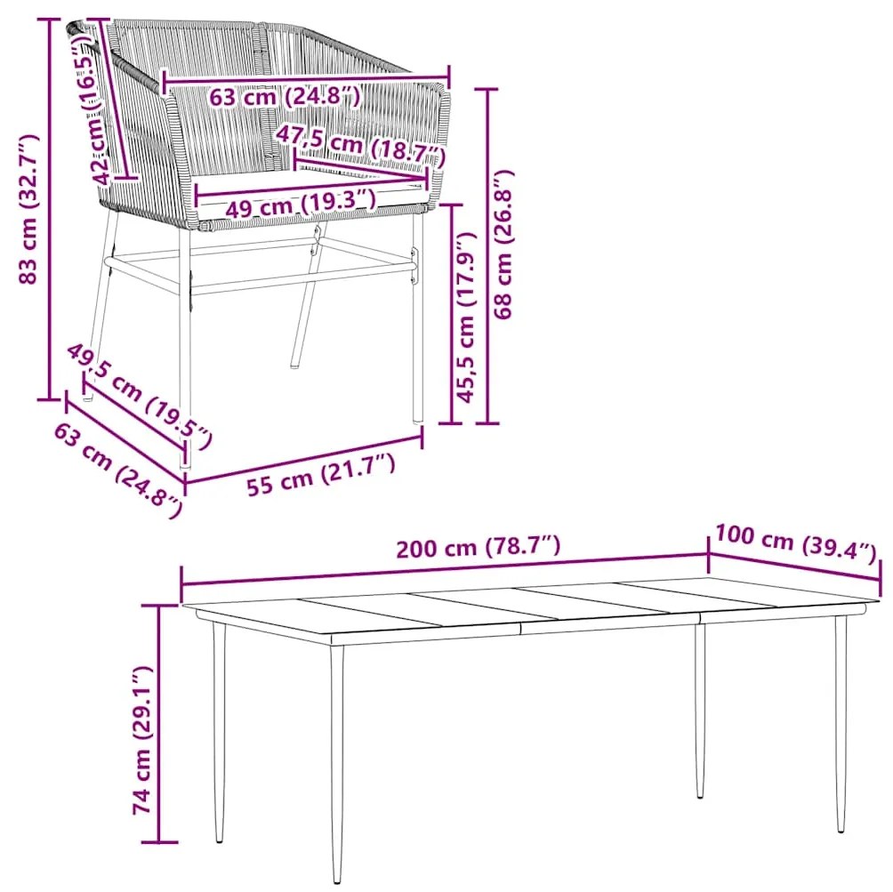Conjunto jantar jardim 9 peças almofadas vidro vime PE castanho