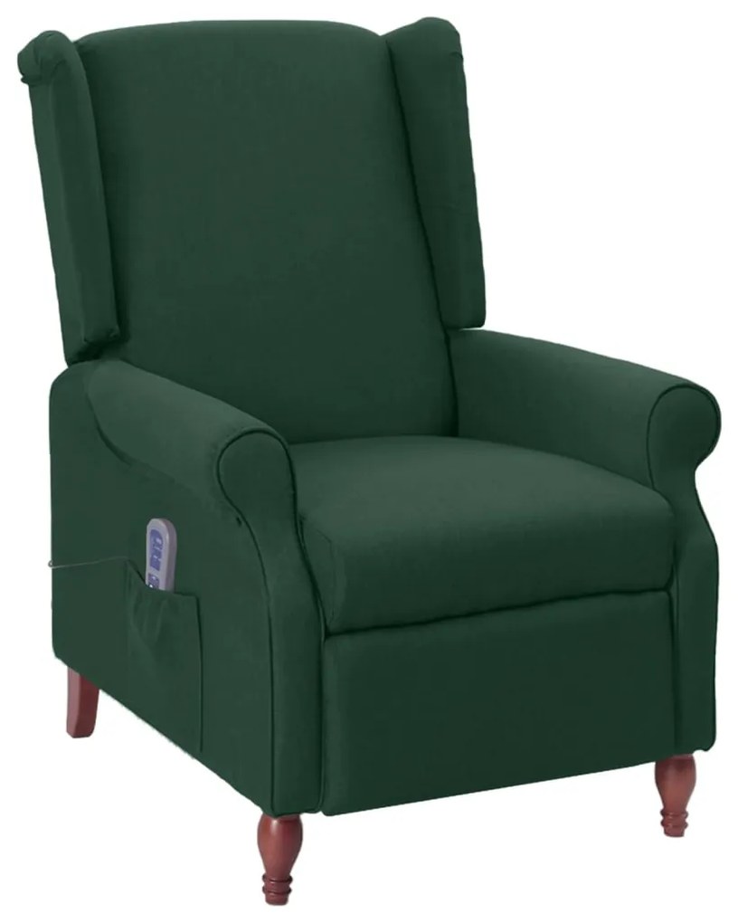 vidaXL Poltrona de massagens reclinável tecido verde-escuro